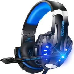 BENGOO G9000 Stereo Gaming Headset for PS4 PC Xbox One PS5 Controller, Noise Cancelling Over Ear Headphones with Mic,LED Light, Bass Surround
