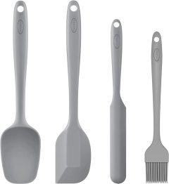 EPSON Silicone Spatula set, Heat-Resistant Non-Stick One Piece Design Spatula for Cooking, Set of 4，Baking and Mixing, Dishwasher safe, Gray