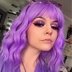 VCKOVCKO Natural Wa2vy Wig With Air Bangs Short Bob Wigs Women's Shoulder Length Wigs Curly Wavy Synthetic Cosplay Wig Pastel Bob Wig for Girl Colorful Wigs(12", Purple)