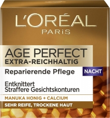L'Oreal Paris L'Oreal Gold Age Perfecting Night Cream is specially concentrated to tighten skin/relieve wrinkles, suitable for very dry skin, containing Manuka honey and calcium, 5