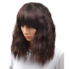 BERON 14" Women's Short Curly Bob Wig with Free Wig Cap (Dark Brown)
