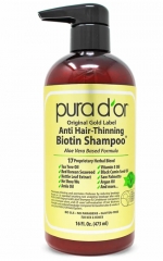 PURA D'OR Original Gold Label Anti-Thinning Biotin Shampoo (16oz) Clinically Proven, Herbal DHT Blocker Hair Thickening Products For Women & Men, Natural Shampoo with Argan Oil For