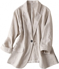 IDEALSANXUN Ladies' cotton and linen blazer single button blazer with notch lapel