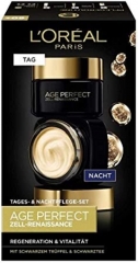 L'Or é al Paris L'Oreal Gold Perfecting&Repairing Series Moisturizing Age Locking Revitalizing Facial Care Set contains day cream and night cream, black truffle and black tea, 2 x