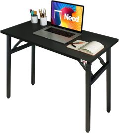 Folding Desk required - 31 1/2 "length component free folding small computer desk, sturdy and heavy duty writing desk, suitable for small space and damage-free delivery (black waln