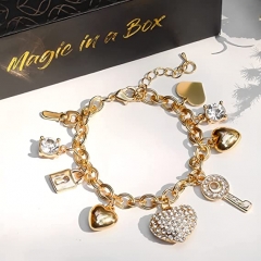 Aphrodite’s Love Locked Gold Bracelets for Women, Magic in a Box, 9 Charms, Charm Bracelets, Bracelet for Women, Bracelets for Teen Girls, Gifts for Her, Charm Bracelets for Women,