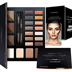 Youngfocus Eye Makeup Contour Kit Palette Set, 6 Waterproof Eyebrow Powders, 5 Eyebrow Stencils, 14 High Coloration Eyeshadow, 3 Contour Powders, 2 Spoolie/Brush Duo, Eye Brow Wax