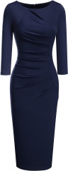HOMEYEE women's vintage pleated slim fit pencil skirt B584Royal Sister