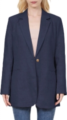 Amazhiyu women's * linen notch button suit coat long-sleeved casual office coat