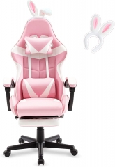 Soontrans pink game chair with pedal, cute computer game chair, granddaughter, sister, girlfriend, wife and love, headrest, waist support game chair (pink)
