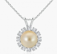 Golden South Sea Cultured Pearl Halo V-Bale Pendant (8mm Golden South Sea Cultured Pearl) - June Birthstone