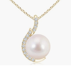 Japanese Akoya Cultured Pearl Pendant with Diamond Accents (8mm Akoya Cultured Pearl) - June Birthstone