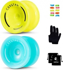 MAGICYOYO K2 Responsive Plastic Fingerspin Yoyo for Kids Beginners Yo-Yo with Yoyo Glove, Yoyo Bag, 5 Yoyo Strings (Blue+Yellow)