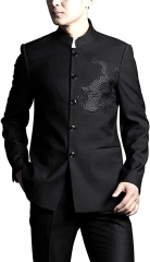 Chinese Tang Suit Men's Chinese Collar Slim Long Sleeve Jacket Traditional Dragon Embroidery Casual Coat Top