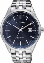 Citizen West Rail City Watch Men's quartz watch with blue pointer dial and silver stainless steel bracelet BM7251-53L,