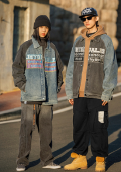 Purified eyeballs, self-made letter embroidery, denim coat, men's fashion label, loose vintage work jacket, men's spring and autumn clothes