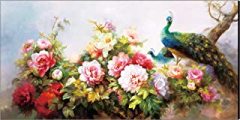 Peony flowers and peacock canvas wall art printing oil painting decoration