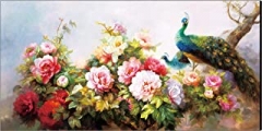 Peony flowers and peacock canvas wall art printing oil painting decoration
