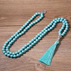 BALIBALI 108 Mala Beads Necklace Semi-Precious Gem Stones Meditation Necklace 108 Hand Knotted Japa Mala Beaded Tassel Necklace with Tree of Life Pendant