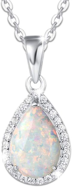 FANCIME October Birthstone Jewelry Sterling Silver Created Opal Necklace Emerald Sapphire Necklaces Fine Jewelry Gifts for Women Girls