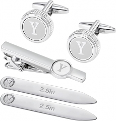 HHGEE XING Cufflinks Tie Clip Metal Neck Holder Men's T-Shirt Personalized Initial A-Z Gift Set