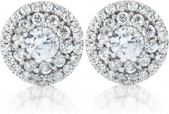 Double Halo Diamond Screw Back Studs 1/2 Carat TW 14K White Gold
