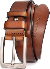 WOLFANT Men's full grain belt, * Italian leather casual jeans belt