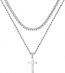 Cross Necklace for Men, Gold Black Silver Mens Cross Necklaces Stainless Steel Cross Pendant Necklace Simple Jewelry Gifts Cross Chain Necklace for Men Boys