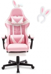 Soontrans pink game chair with pedal, cute computer game chair, granddaughter, sister, girlfriend, wife and love, headrest, waist support game chair (pink)