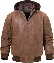 FLAVOR Men's leather pilot jacket detachable hood6666666666666666666666666666666