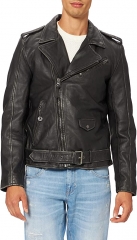 Men's black real sheepskin motorcycle jacket retro real brown motorcycle jacket men