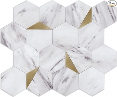 Hexagon Tile Peel and Silver Self Adhesive Metal, New Bevel Edge Finishing Grey Marble