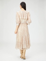Ruffled pleated print maxi dress