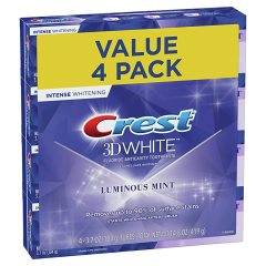 Crest 3D White Luminous Mint Teeth Whitening Toothpaste, 3.7 oz, Pack of 4 Removes up to 90% of Surface Stains