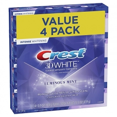 Crest 3D White Luminous Mint Teeth Whitening Toothpaste, 3.7 oz, Pack of 4 Removes up to 90% of Surface Stains