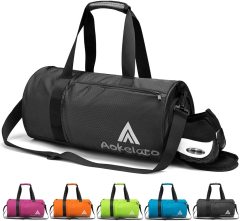 20L  Aokelato Gym Bag,Small Sport Duffel bag Lightweight Waterproof Weekend Bag,Black Medium