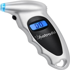 AstroA Digital Tire Pressure Gauge 150 PSI 4 Settings for Car Truck Bicycle with Backlit LCD and Non-Slip Grip Car Accessories, Silver