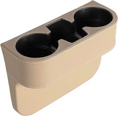 Car Cup Holder Organizer with PU Leather,Front Between Seat Gap Filler,Seat Cup Cell Phone Drinks Holder Glove Box Car Interior Organizer Trunk SUV (Gray)
