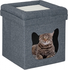 Qiyangyang Foldable seat stool with cat's nest Height width depth: 44 x 40 x 40 cm Pillow cover Lovely cat and dog bed Dark gray