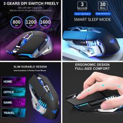 Bluetooth Mouse, Rechargeable Wireless Gaming Mouse Multi Device(BT 5.0/3.0+USB) with Side Buttons, RGB LED Light up Ergonomic Cordless Computer Mice for Laptop/PC/iPad/Mac/MacBook