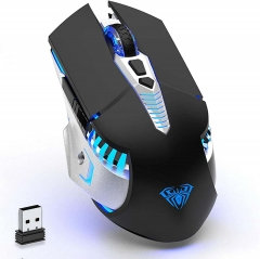 Bluetooth Mouse, Rechargeable Wireless Gaming Mouse Multi Device(BT 5.0/3.0+USB) with Side Buttons, RGB LED Light up Ergonomic Cordless Computer Mice for Laptop/PC/iPad/Mac/MacBook