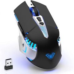 Bluetooth Mouse, Rechargeable Wireless Gaming Mouse Multi Device(BT 5.0/3.0+USB) with Side Buttons, RGB LED Light up Ergonomic Cordless Computer Mice for Laptop/PC/iPad/Mac/MacBook