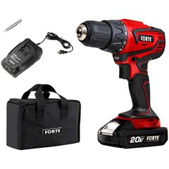 FORTE 1/2-Inch 20V Max Cordless Power Drill Driver Tool Kit Variable Speed Keyless Chuck 19+1 Torque Built-in LED for Home Improvement, DIY