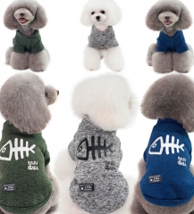 New autumn and winter pet clothing with fishbone pattern, small and medium-sized dog two legged woolen warm hoodie