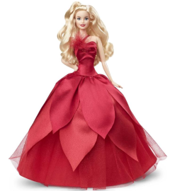 Barbie Signature 2022 Holiday Barbie Doll (blonde wavy hair) with doll stand, suitable for children aged 6 and above