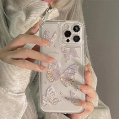Transparent purple butterfly cute transparent phone case suitable for iPhone 15 Pro Max 6.7 inches