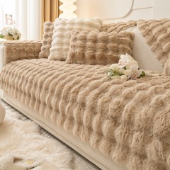Rabbit plush internet red sofa cushion, winter thickened plush seat cushion, non slip leather sofa cover, 2023 new cover cloth towel