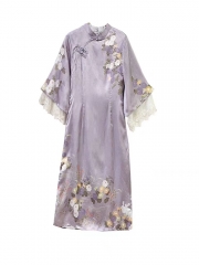 "Oil Painter" haze, purple, gentle wind temperament, national style, improved cheongsam dress, 2024 summer and spring
