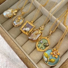 Oil painting natural freshwater pendant collarbone chain neck chain
