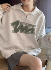 American-style half-zipper shoulder polo collar Shandong Jimo thin sweatshirt women's spring and autumn 2024 new hot tops